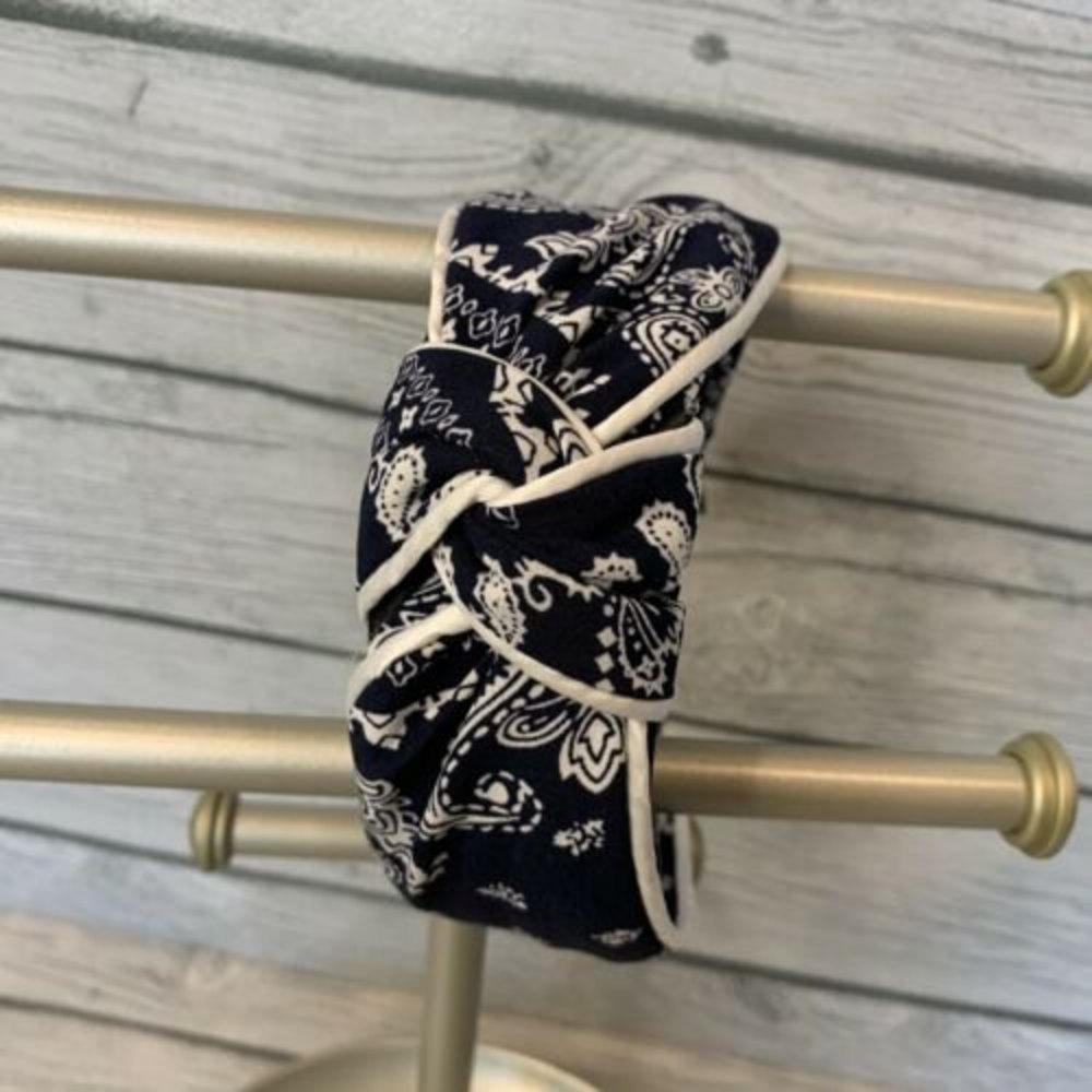 Womens Wide Knot Headband Blue Paisley Fashion Head Hoop Rockabilly, Pin-up